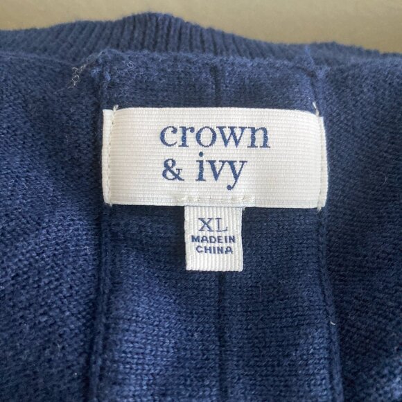 Crown & Ivy Pullover Tunic Sweater Bows On Back Navy Tight Knit Cotton Artsy XL - Picture 8 of 8